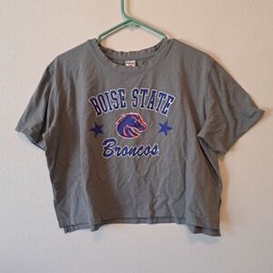 Sideline Apparel Boise State Broncos Womens Grey Glitter Crop T-Shirt Large